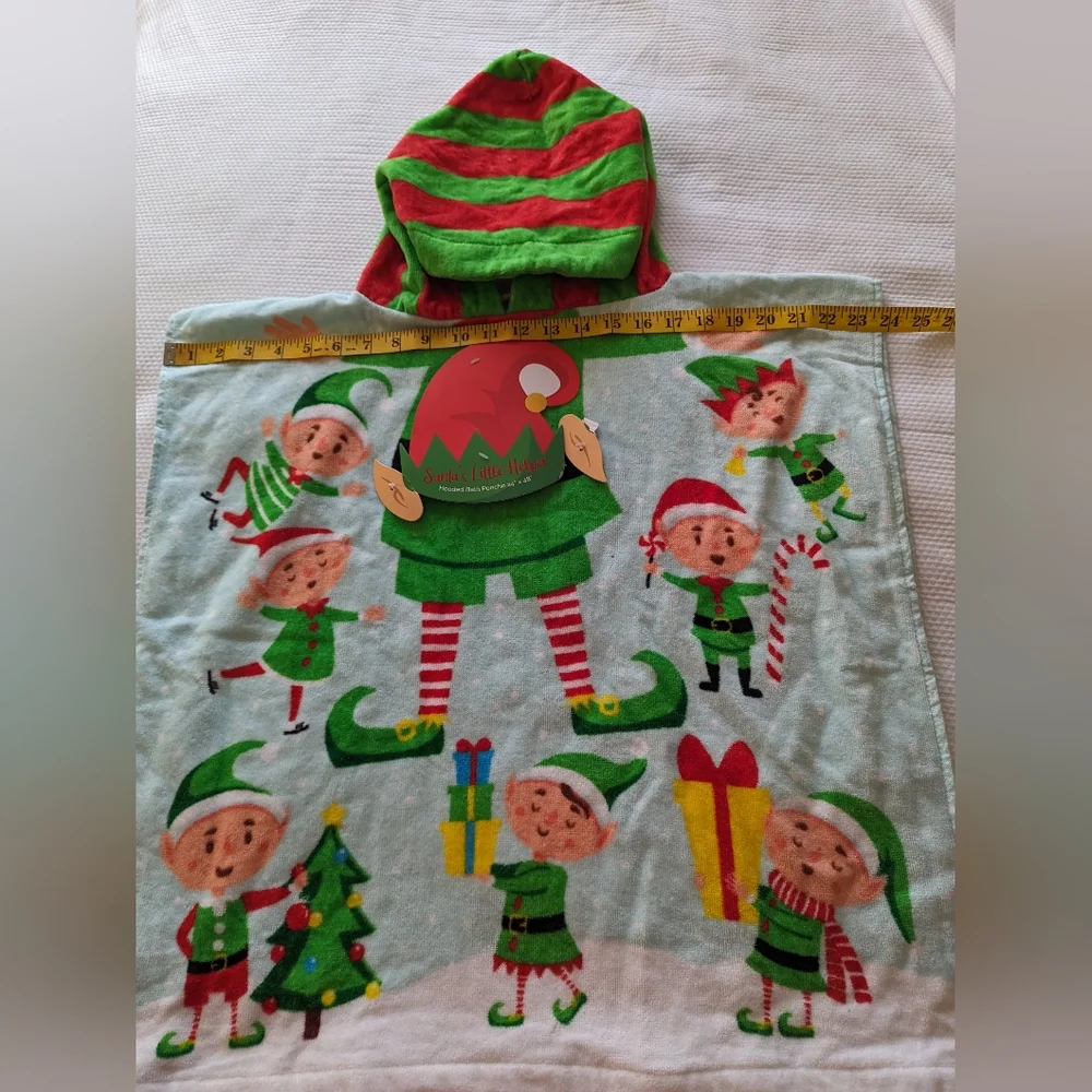 Elfos Christmas Hooded Bath Towel Toddler Young Kids.